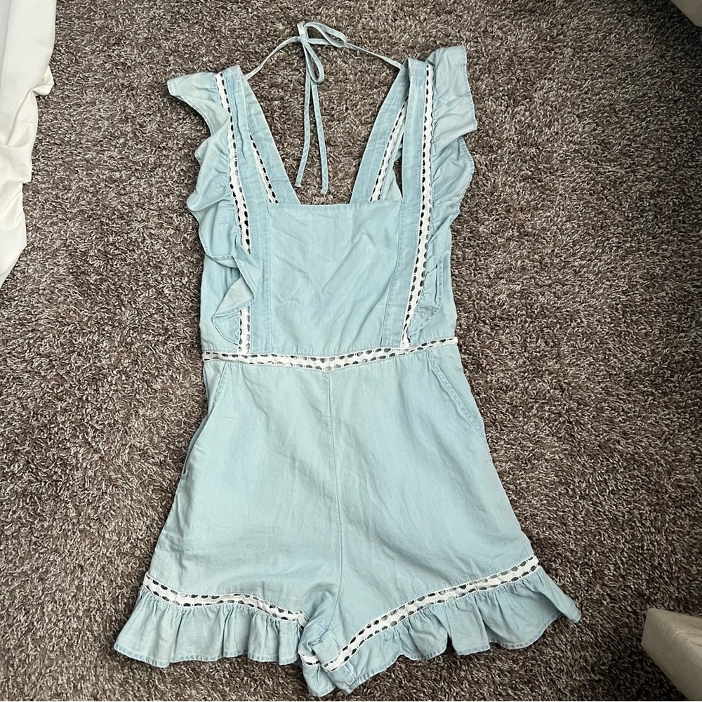 BCBGeneration Light Blue Ruffle Romper - Picture 6 of 6